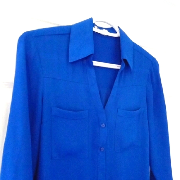 EXPRESS Portofino Women's Cerulean Blue Long Sleeve Button Down Shirt Small - Picture 2 of 11